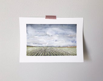 Open Fields - Midwest Collection Watercolor Landscape Farm Painting Country Life