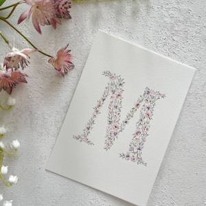 Custom Floral Letter Art Floral Initial Watercolor Nursery Baby Shower Girl's Room Housewarming Gift