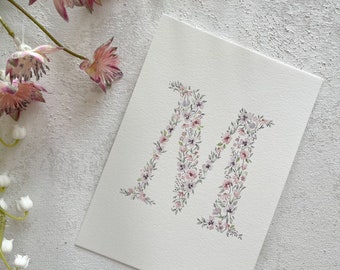 Custom Floral Letter Art Floral Initial Watercolor Nursery Baby Shower Girl's Room Housewarming Gift