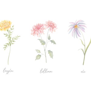 Personalized Watercolor Birth Month Flower Print, Floral Collage, Garden Flowers Art, Mother&#39;s Day Gift, Gift for Grandmother