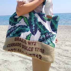 Shoulder Bag Sea Beach Tropical Jute zip closure