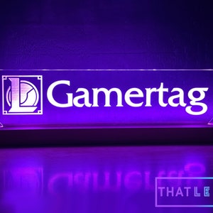 Large Custom MOBA Inspired Gamertag Sign with Awesome Wood Base - For Streamers and Gamers