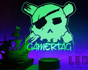 Pirate Skull LED Sign w/ Custom Gamertag - Great Gift for Gamers and Streamers