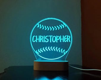 Personlig baseboll softboll barnnamnsskylt med LED - Perfekt för nattlampor, utmärkelser, jul, födelsedagar och lagpresenter