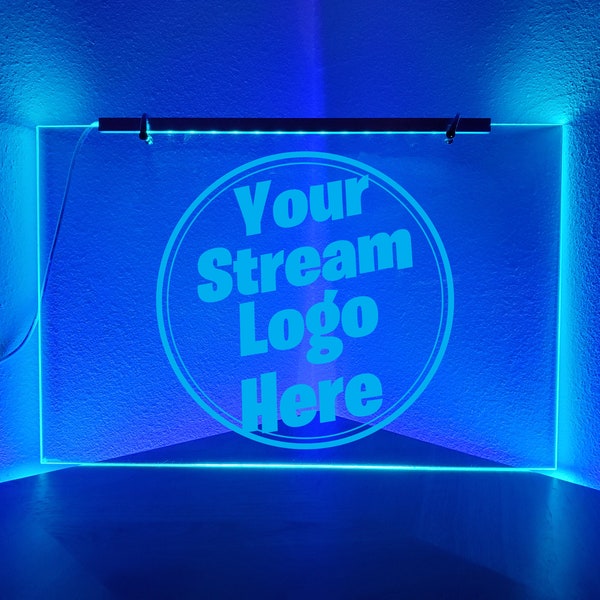 Custom Wall Hanging LED Sign with Engraved Acrylic Panel for Streamers and Businesses | Multiple Sizes | Twitch, Facebook Gaming, YouTube