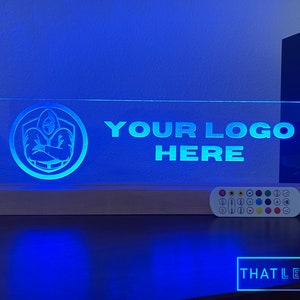 Large Custom LED Sign With Your Logo - Large Wood Base - For Streamers, Gamers, and Businesses