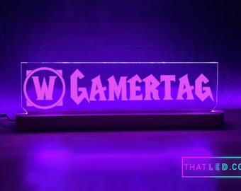 Custom MMORPG Inspired Gamertag LED with Large Base - For Streamers and Gamers