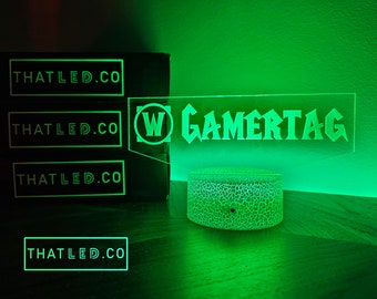 Anpassat MMORPG-klassiker inspirerat med vit krackelerad bas-LED med gamertag - För streamers och gamers