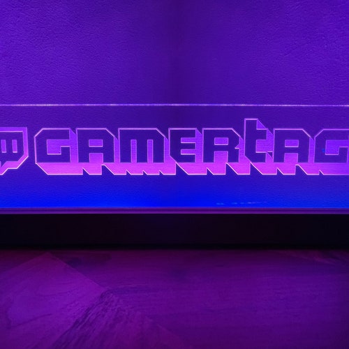 Large Custom LED Twitch, Facebook Gaming, Youtube Sign with Awesome Wood Base - For Streamers and Gamers