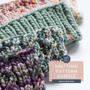 KNITTING PATTERN BUNDLE: 5 Knitting Pattern Bundle, Easy Knit Headband Patterns, Easy Super Bulky Weight Yarn Ear Warmer Knitting Patterns