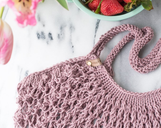 Hand Knit Cotton Mesh Market Bag | Reusable Shopping Bag | Knit Market Tote Bag | Knit Beach Bag | Mesh Tote Bag | Beach Bag