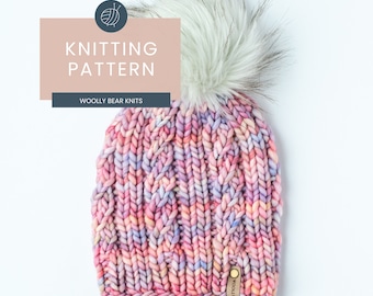 STRICKANLEITUNG: Spindrift Mütze | Strickmütze mit Zopfmuster | Einfaches Strickmuster für voluminöses und voluminöses Garn