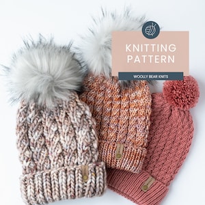 KNITTING PATTERN: Spinnaker Beanie | Cable Knit Hat Pattern | Easy Super Bulky, Bulky, Aran, Worsted Yarn Knitting Pattern | Folded Brim Hat