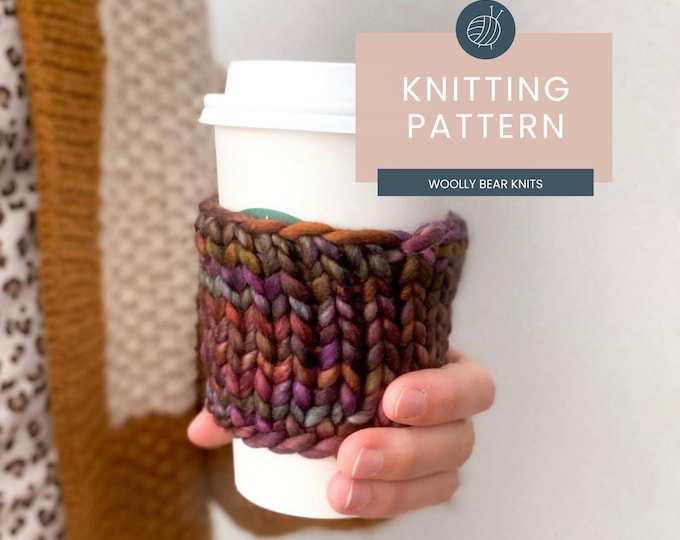 KNITTING PATTERN: Scrap Yarn Coffee Cozy Pattern | Knit Coffee Sleeve Pattern