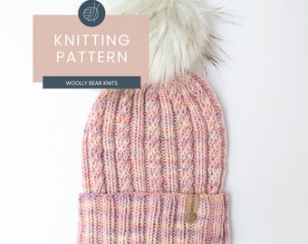 KNITTING PATTERN: Seaspray Beanie | Cable Knit Hat Pattern | Easy Worsted Weight Yarn Hat Knitting Pattern