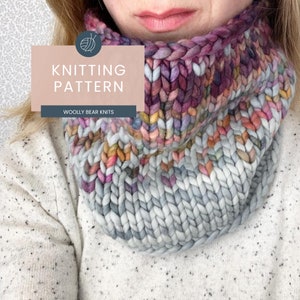 KNITTING PATTERN: Sunrise Cowl Easy Fair Isle Knit Cowl Pattern Super Bulky Yarn Scrap Yarn Pattern Ombre Knitting Pattern image 1