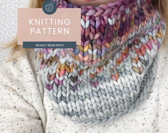 KNITTING PATTERN: Sunrise Cowl | Easy Fair Isle Knit Cowl Pattern | Super Bulky Yarn Scrap Yarn Pattern | Ombre Knitting Pattern