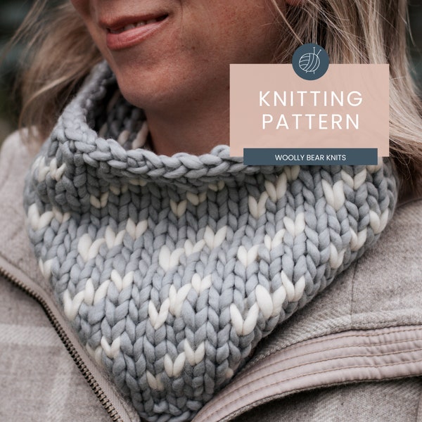 KNITTING PATTERN: Migrations Cowl, Easy Fair Isle Knit COwl Pattern, Easy Super Bulky and Bulky Weight Yarn Cowl Knitting Pattern