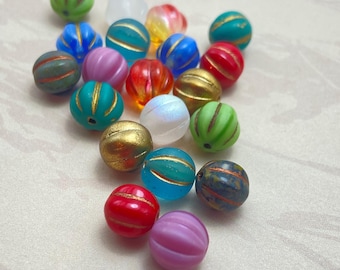 Czech Glass Melon Beads 8mm, Multi Coloured Mix, Jewellery Making Supplies