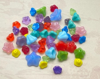 Czech Glass Flower Cup Bead Mix: 20g Assorted Floral Beads, Blossom, Bells
