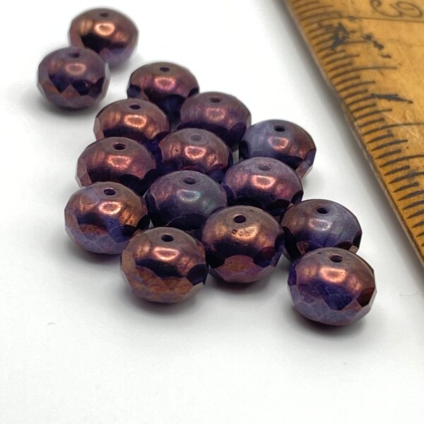 Rustic Bohemian Czech Glass Faceted Rondelles | 6x9mm | Pack of 15 | Opaque Purple Lila Vega | Fire Polished Donut Beads | Jewellery Making