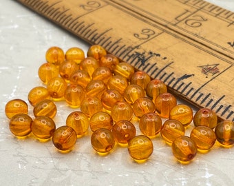 Czech Glass Round Druk Beads | 6mm | Pack of 40 | Transparent Bright Orange