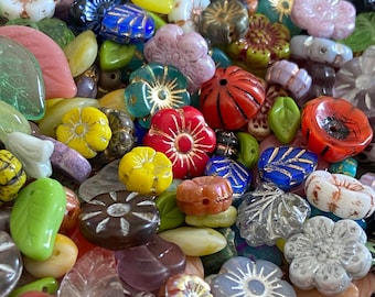 Flowers & Leaves Surprise Garden Bead Mix | Czech Glass Bead Soup | 25g Mystery Bag | DIY Jewelry Making Perle | Craft Mosaic Design