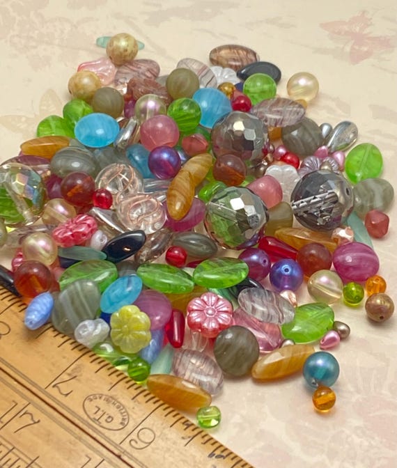 Czech Glass Bead Mix 75g, Assorted Colourful Shapes Sizes