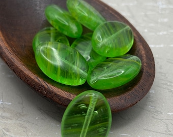 Bright Green Czech Glass Oval Beads: Bohemian Jewelry Making (15x11mm, Set of 8)