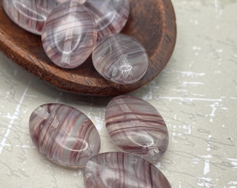 Czech Glass Oval Beads: 15x11mm, Clear Purple Marble, Bohemian Jewellery (Set of 8)