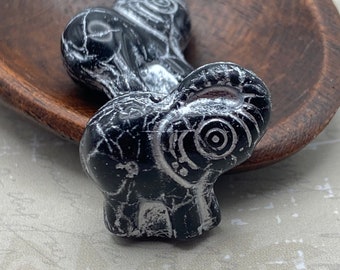 Bohemian Czech Glass Elephant Beads - 20mm | Pack of Two (2) | Black with Silver Wash | Hamdmade Artisan Jewellery Making Beads