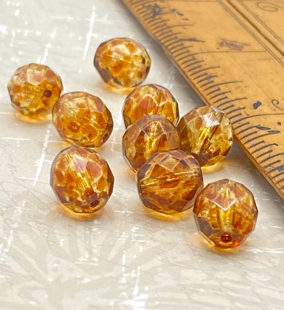 10 Perles Facettes De Bohême En Marbre Golden De 10 Mm - Marque Preciosa