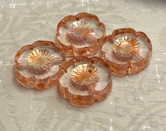 Table Cut Pansy Hawaii Flower Beads - 14mm | Pack of 4 | Crystal Peach with Rainbow AB Finish | Pink/Orange Czech Glass Beads Jewelry Craft