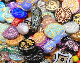 Czech Glass Bead Mix 30g Variety of Colours Shapes, Jewellery