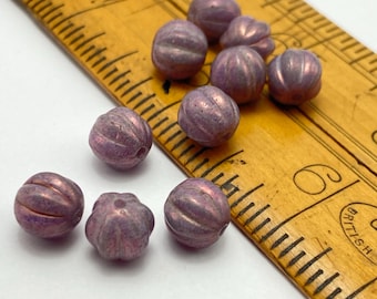 Czech Glass Melon Beads, Plum Purple Lustre (8mm, Set of 10)
