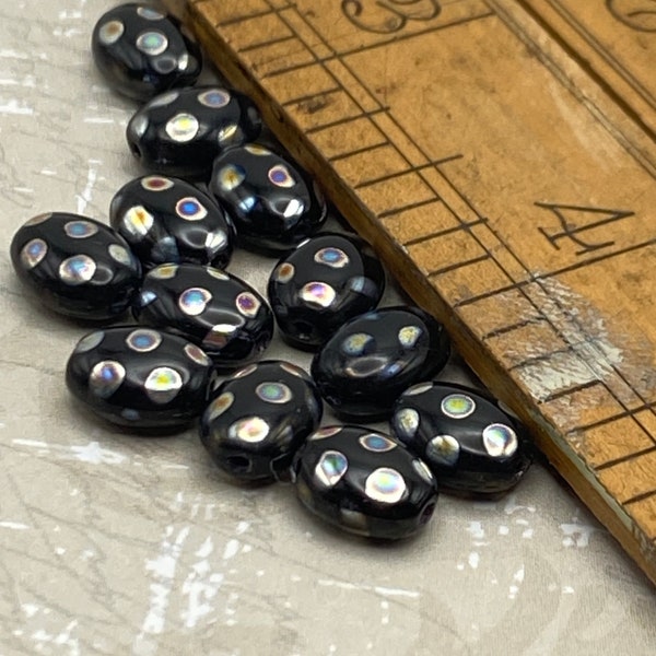 Black Peacock Beetle | 7x9mm | Pressed Czech Glass Beads | Pack of Ten (10) | Jewelry Making | Spacer Beads | Perlen | Metalic Finish