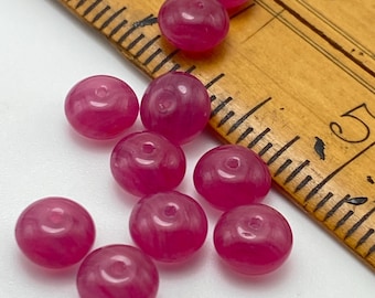 Czech Glass Smooth Rondelle Beads 9x6mm, Set of 10, Deep Pink - Jewellery Making