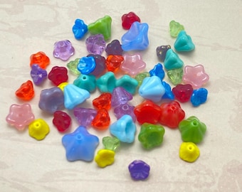 Czech Glass Flower Cup Bead Mix: 20g Assorted Floral Beads, Blossom, Bells