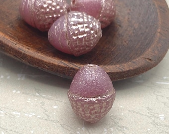 Czech Glass Acorn Beads: Dusky Rose Pink with Gold Wash (Pack of 4)