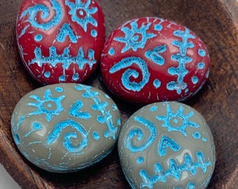 Spooky Voodoo Head Beads 16x13mm, Pack of 4 - Opaque Grey, Red & Turquoise - Halloween Witchy Jewellery