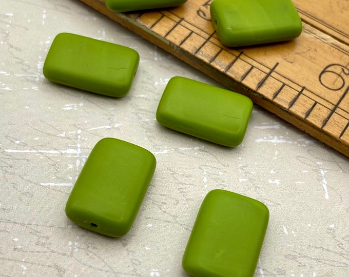 Rectangle Beeds Czech Pressed Glass Rectangle Beads 16x10mm | Set of Six (6) | Green ...