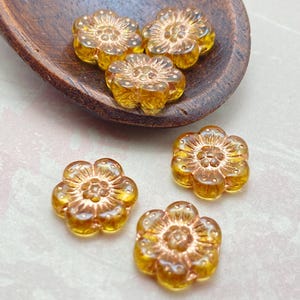 Czech Glass Anemone Flower Beads: Translucent Orange Copper Wash, 14mm, Set of 6