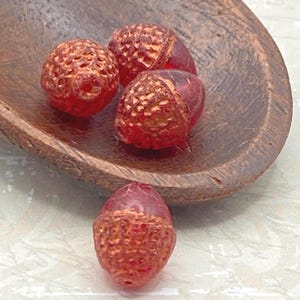 Czech Glass Acorn Beads: Matte Ruby Red with Copper Wash (Pack of 4)