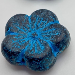 21mm Czech Glass Hibiscus Flower Bead: Black Turquoise Picasso