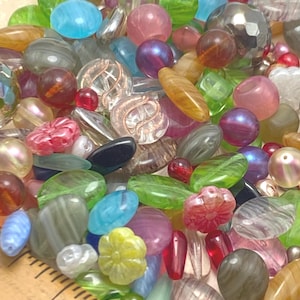 Czech Glass Bead Mix 75g, Assorted Colourful Shapes & Sizes, Jewellery Making, Craft