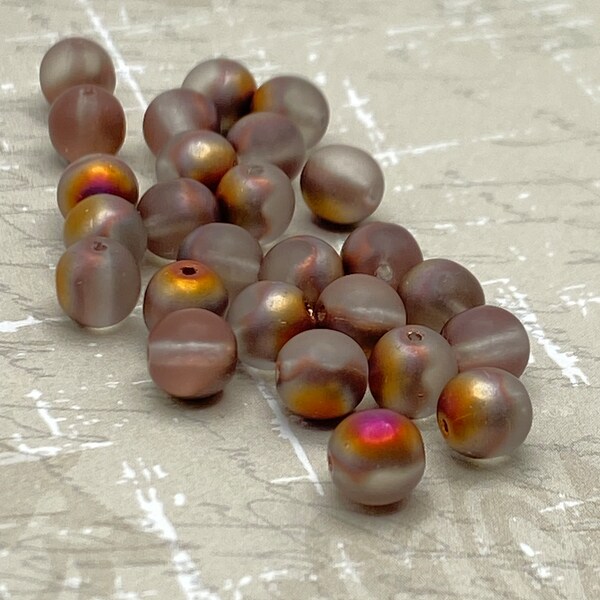 Czech Glass Round Druk Beads | 6mm | Pack of 25 | Cloudy Grey & Copper AB | Bohemian Beads Jewellery Making Craft Mosaic DIY Jewelry Perlen