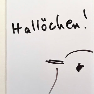 Ciao! - Un piccolo saluto divertente da Fritzi, un pettirosso disegnato, stampa DIN A6, cornice e passepartout, dimensioni totali 15,5x20,5x2