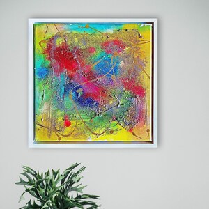 Luminous original artwork No.3 • abstract modern colour • acrylic paints with structure on canvas • white shadow gap frame • 40 x 40 cm
