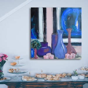 Still life: Blue vases • pigments, acrylic + charcoal on canvas • 80 x 80 cm • shadow gap frame optional
