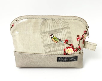 Cosmetic bag| waterproof| small| romantic| Zipper| lined| Cherry blossom